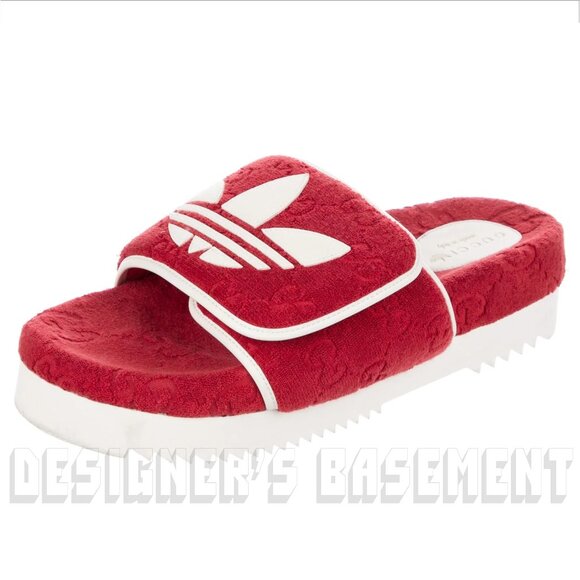 GUCCI x Adidas woman 36 EU- 6 US Red GG Sponge & Trefoil platform Slide sandals - Picture 5 of 14
